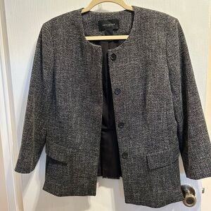 Ann Taylor Gray Blazer with Collarless Design and Textured Fabric